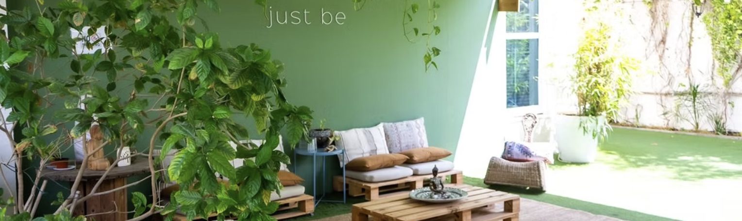 The Just Be garden lounge and lawn